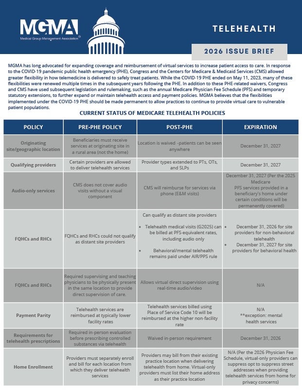 MGMA 2026 Telehealth Position Paper