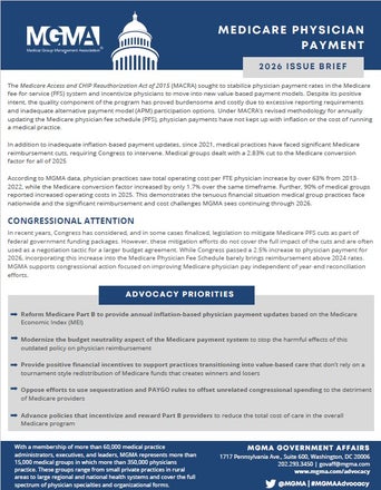 MGMA 2026 Medicare Physician Payment Position Paper